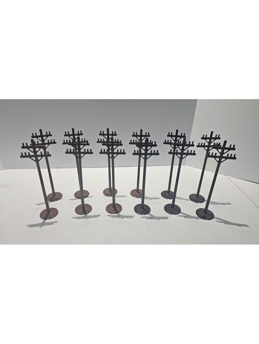 Vintage Marx Toys O Gauge Telephone Telegraph Poles Lot of 12 Brown Black 7"